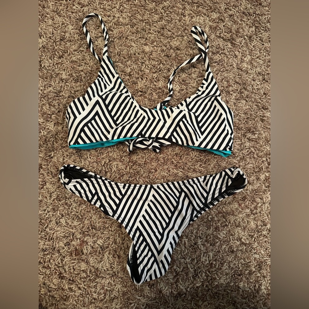 Black and White Striped Bikini Set